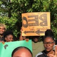 Black Excellence Orientation 2019 students holding signs 3